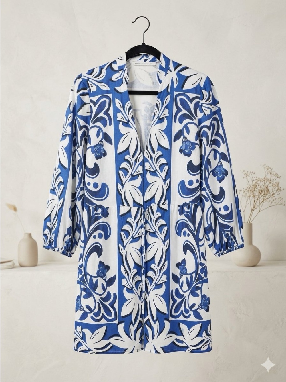 Zara Blue and White Floral Print Dress